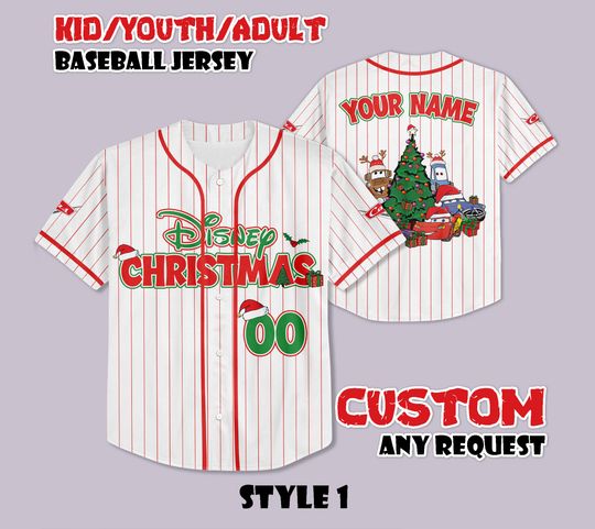 Discover Custom Disney Cars Christmas Baseball Jersey, Personalized Pixar Car Christmas Jersey, Disneyland Christmas Party, Christmas Gifts
