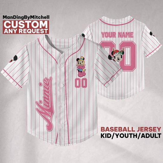 Discover Custom Disney Minnie Winter Christmas Baseball Jersey, Custom Kid Youth Adult Baseball Family Team Jersey, Disneyland Cute Birthday Gift