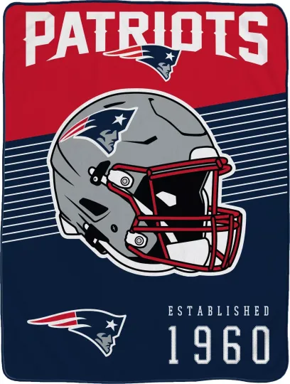 Discover New England Football Team Patriots Pegasus Helmet Stripes Flannel Fleece Blanket