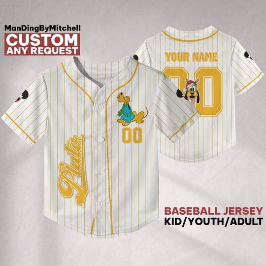 Discover Custom Disney Pluto Winter Christmas Baseball Jersey, Custom Kid Youth Adult Baseball Family Team Jersey, Disneyland Cute Birthday Gift