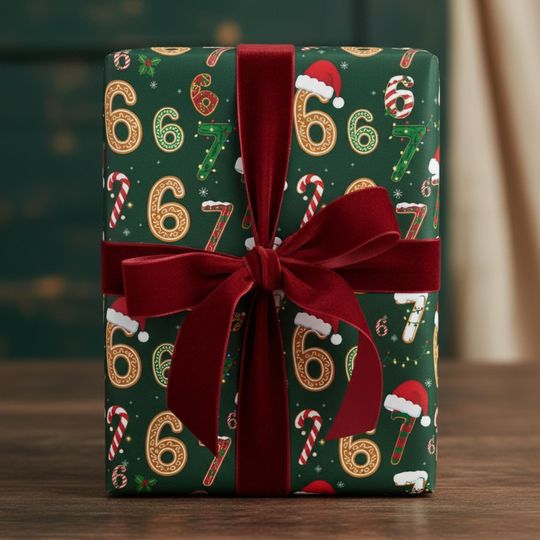 Discover 67 Christmas Wrapping Paper, Funny Teen Holiday Gift Wrap, 6 7 meme wrapping paper