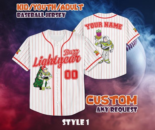 Discover CUSTOM Buzz Lightyear Christmas Baseball Jersey, Pixar Toy Story Shirt, Personalized Disney Toy Story Jersey, Disneyland Christmas Party