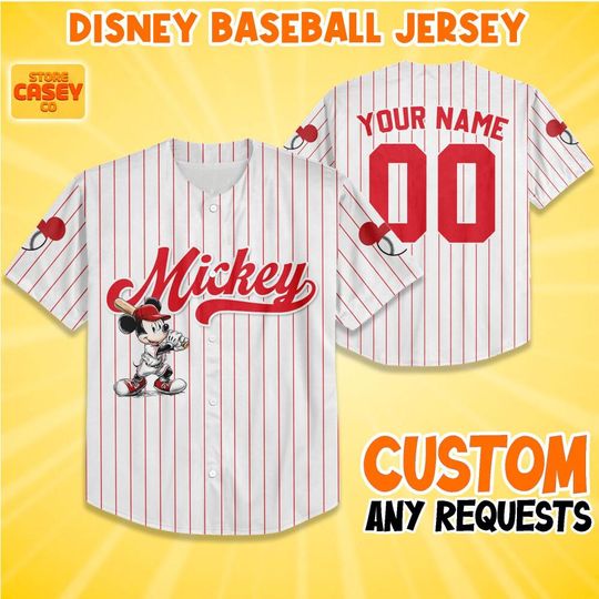 Discover Personalized Disney Mickey Mouse baseball jersey white and red plaid, Custom Disneyland Jersey, Baseball Team, Mickey Mouse Birthday