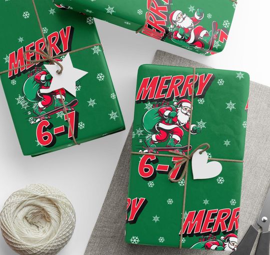 Discover 6-7 Wrapping Paper, Teen Slang Gift Wrap, Santa 6-7 Wrapping Paper, Merry 6-7 Wrapping Paper for Tweens, Teen Boy Wrapping Paper
