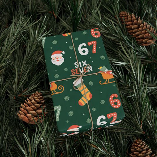 Discover Santa Six Seven Christmas Wrapping Paper, 67 Viral Trends Gift Wrap, Santa Themed Gift Wrap, Seasonal Gift Wrap, Eco-friendly Gift Wrap