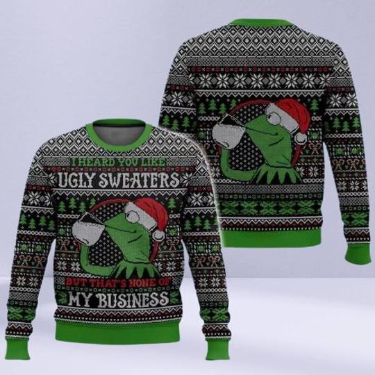 K the frog Hat Ugly Christmas Sweater, Funny Thats None of My Business Meme Jumper, Xmas Gift for Men & Women