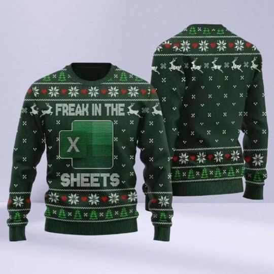 Freak in the Sheets Ugly Christmas Sweater, Funny Excel Holiday Sweatshirt, Office Party Xmas Jumper, Accountant & Coworker Gift Idea