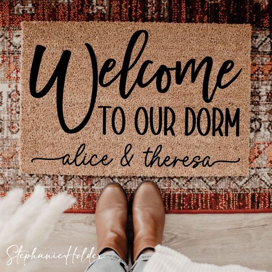 Discover Personalized Dorm Room Doormat, College Dorm Welcome Mat, Rug Decor, Custom Name Custom Dorm Decor, This is our place we make the rules