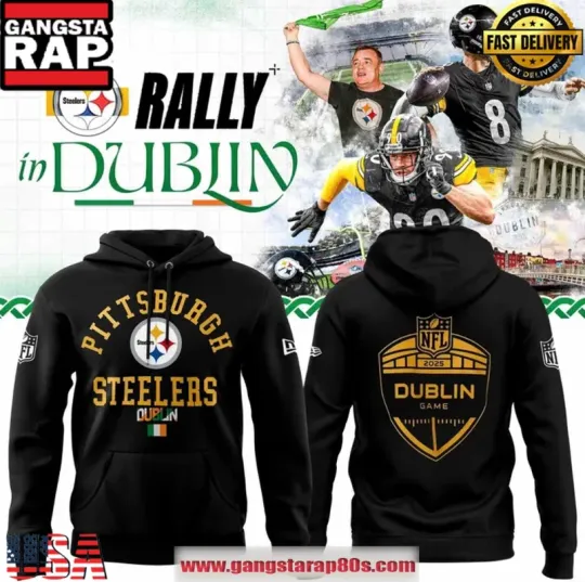 Discover Pittsburgh Steeler 2025 Ireland Game Black 3D Hoodie