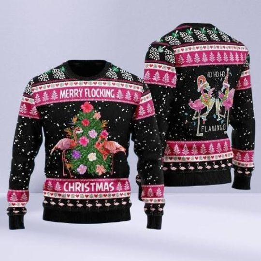 Discover Flamingo Ugly Christmas Sweater  Santa Flamingo Holiday Jumper, Funny Bird Xmas Pullover, Christmas Tree Sweater Gift for Animal Lovers.