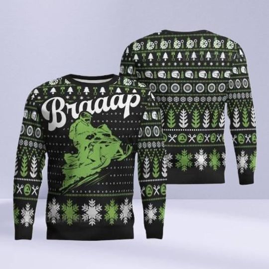 Discover Braaap Snowmobile Ugly Christmas Sweater  Funny Winter Knit Pullover, Holiday Gift for Snowmobile Lovers