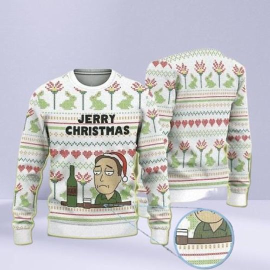 Discover White Ugly Christmas Sweater  Colorful Heart & Frog Pattern Featuring Rick and Mortys Jerry