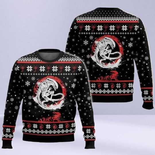 Discover Alien Xenomorph Ugly Sweater  Vintage 1979 Horror Movie Shirt, Retro Sci-Fi Christmas Gift