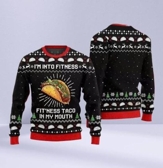 Discover Funny Taco Ugly Christmas Sweater  Fitness Taco in My Mouth Holiday Pullover, Foodie Xmas Party Outfit