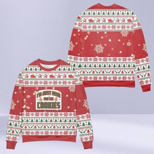 Baking Crew Christmas Sweater, Just Here for the Cookies Funny Holiday Pullover, Gingerbread Sweatshirt Gift for Cookie Lovers.