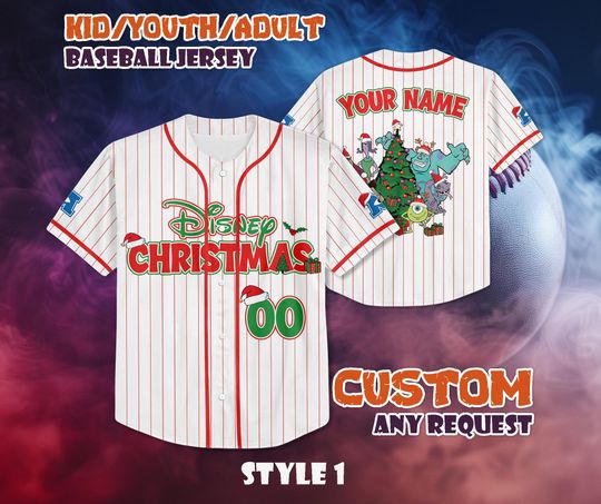 Discover CUSTOM Monster Inc Christmas Baseball Jersey, Pixar Characters Shirt, Personalized Disney Monster Inc Jersey, Christmas Gifts