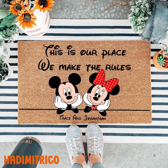 Discover Custom Couple Welcome Doormat, This Is Our Place We Make The Rules Mat, Mickey And Minnie Door Mat, Housewarming Gift, Entry Rug for Home