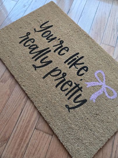 Discover you're like really pretty doormat, hello beautiful doormat, salon doormat, girly apartment decor, hello gorgeous doormat, bow mat