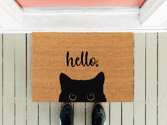 Discover Hello Cat Doormat | Kitty Door Mat | Cute Cats Doormat | Funny Doormat | New Home Door Mat | Cats Rug | Housewarming Gift | Funny Gifts