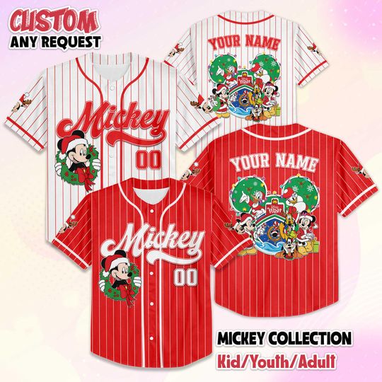 Discover Personalized Mickey Christmas Cruise Baseball Jersey, Custom Disney Cruise Holiday Shirt, Matching Family Jersey, Disney Birthday Gift