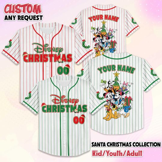 Discover Custom Santa Disney Christmas Baseball Jersey, Disney Mickey and Friend Baseball Shirt, Matching Disney Trip Outfit