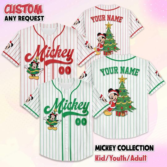 Discover Personalized Mickey Mouse Christmas Baseball Jersey, Custom Disney Mickey Mouse Jersey for Disney Fans, Baseball Team Outfit