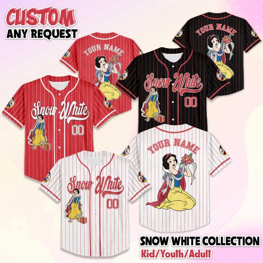 Discover Personalized Snow White Christmas Baseball Jersey, Custom Disney Princess Shirt, Snow White Disney Outfit, Matching Family Jersey
