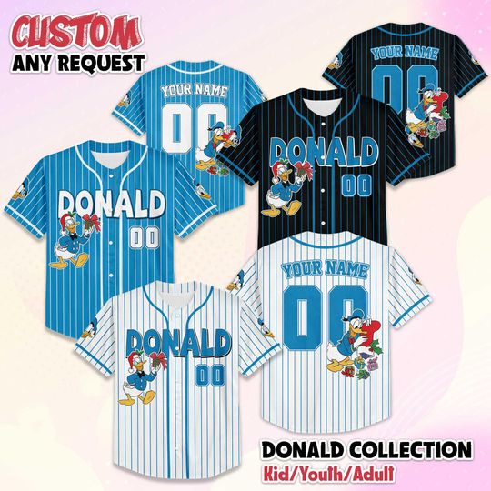 Discover Custom Donald Duck Christmas Baseball Jersey, Disney Mickey and Friends Jersey Shirt, Matching Outfits for Disneyland Trips, Christmas Gft