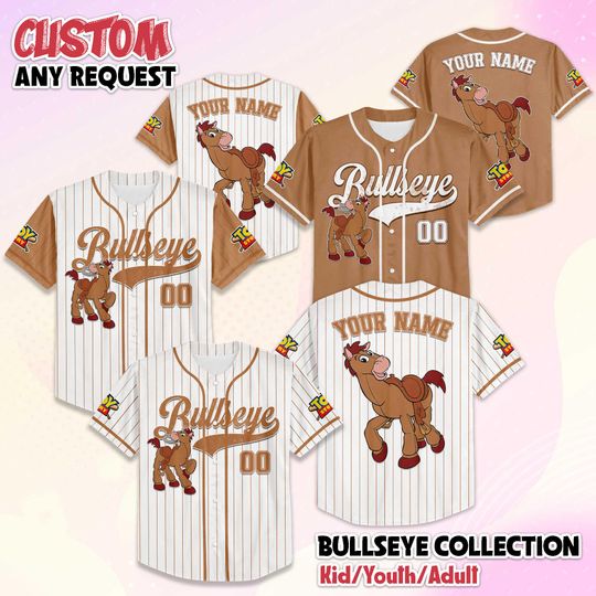 Discover Personalized Bullseye Baseball Jersey, Disney Toy Story Bullseye Baseball Shirt, Matching Disney Trip Outfit, Disney Birthday Gift
