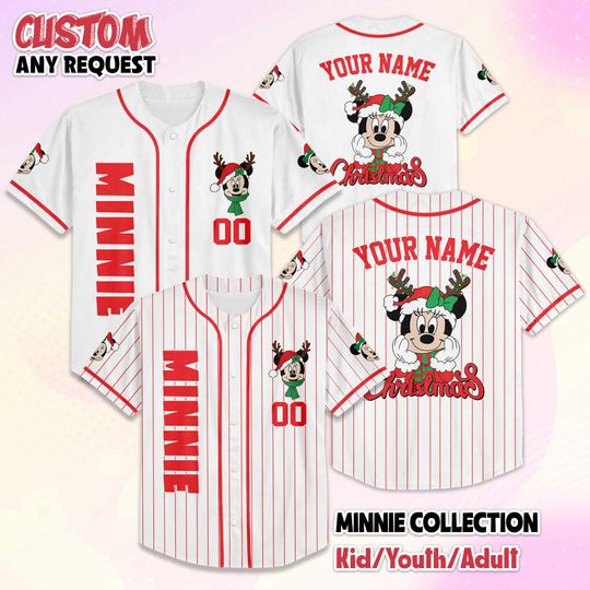 Discover Custom Minnie Mouse Christmas Baseball Jersey, Disney Mickey and Friends Jersey for Disney Fans, Disneyland Birthday Gift