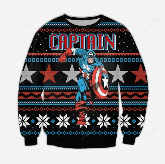 Captain America Christmas Ugly Sweater - Holiday 3D Sweatshirt