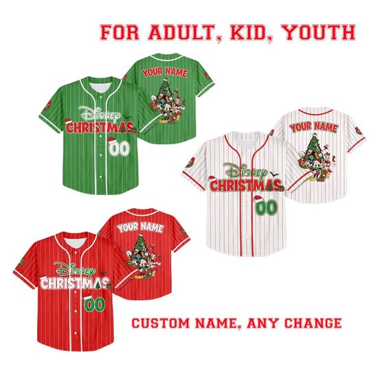Discover Personalized All Characters Santa Disney Christmas Baseball Jersey, Mickey's Very Merry Christmas Party 2025, Mickey and Friends Kids Adult
