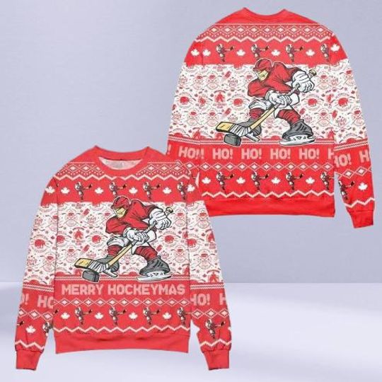 Discover Merry Hockeymas Ugly Christmas Sweater, Funny Hockey Holiday Sweatshirt for Players & Fans, Xmas Pullover