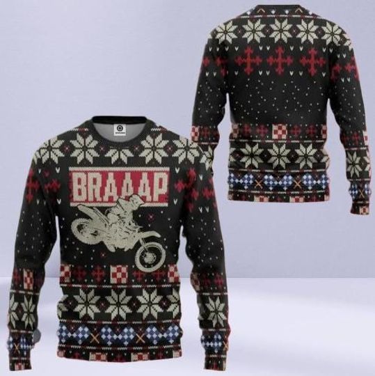 Discover Motocross Ugly Christmas Sweater, Funny Dirt Bike Holiday Jumper, Biker Xmas Pullover, Winter Racing Outfit