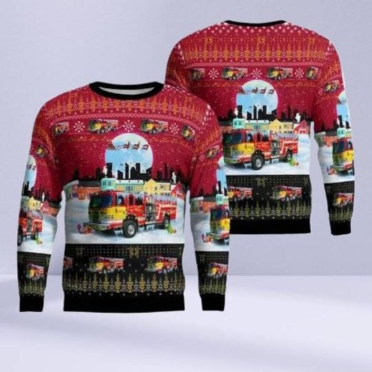 Fire Ugly Christmas Sweater, Funny Holiday Jumper, Firefighter Xmas Sweater Gift, Festive Novelty Knit for Men & Women