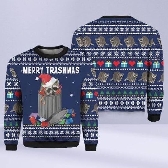 Discover Raccoon Ugly Christmas Sweater, Funny Merry Trashmas Holiday Jumper, Cute Christmas Animal Sweater, Festive Pullover Gift
