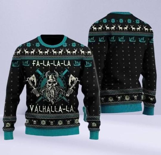 King Fa-la-la-la Valhalla-la Ugly Christmas Sweater, Funny Viking Holiday Jumper, Norse Mythology Festive Pullover Gift 2025