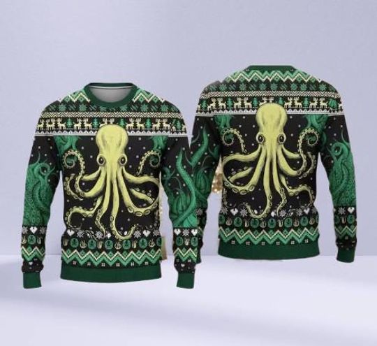 Discover Octopus Ugly Christmas Sweater, Funny Sea Creature Holiday Pullover, Retro Nautical Ocean Xmas Sweater, Marine Gift Idea