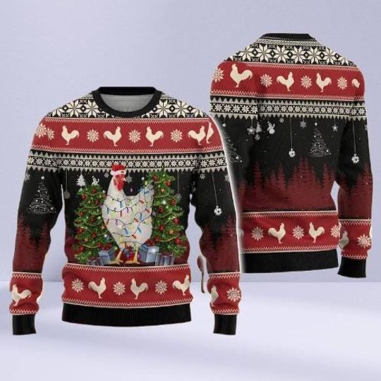 Discover Christmas Chicken Ugly Sweater, Funny Chicken Santa Light Xmas Sweater, Chicken Lover Gift Idea