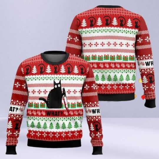 Discover Cat Meme Christmas Ugly Sweater, Funny What Cat Ugly Holiday Sweatshirt, Perfect Xmas Clothing Gift for Pet Owners