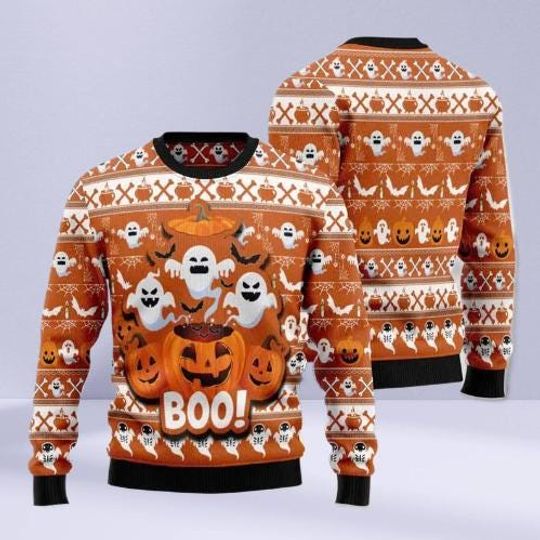 Discover Boo Pumpkin Sweater  Funny Ugly Xmas Sweatshirt, Unique Fall Outfit, Perfect Christmas Gift for the Whole Family