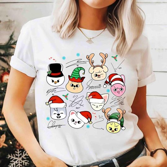 Discover Christmas Stray Kids Member Group Shirt, Skzoo Christmas Shirt, Stray Kids Xmas Shirt, Stray Kids World Tour 2025 Tee, Christmas Gift