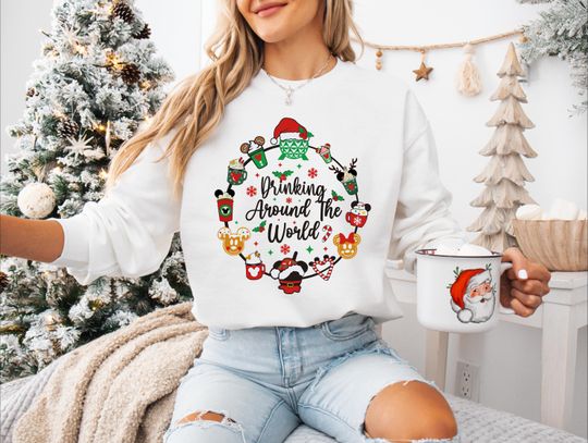 Discover Disney Drinking Around the World Christmas Shirt, Disney World Drinking Sweatshirt, Disney Christmas Tee, Disney Christmas 2025 Sweater