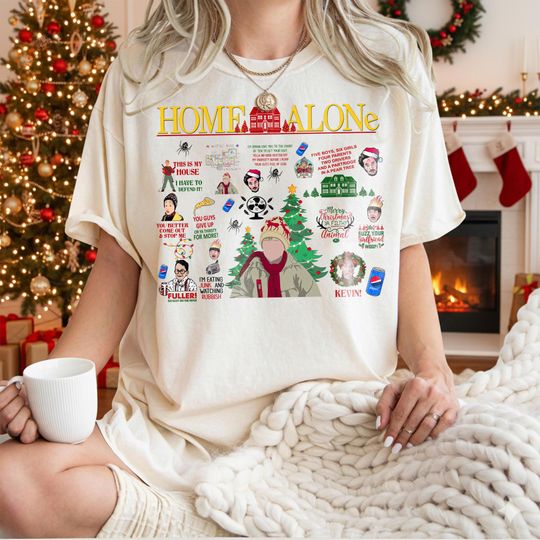 Discover Retro Home Alone Christmas Shirt, Funny Holiday Movie Tee, Kevin McCallister Graphic Top, Family Matching Xmas Shirt, Cozy Holiday Gift Tee