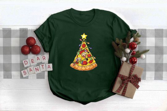 Discover Pizza Christmas Tree Lights Shirt,  Merry Christmas Shirt, Holiday Dinner T-shirt, Christmas Pizza Shirt, Christmas Shirt, Christmas Party