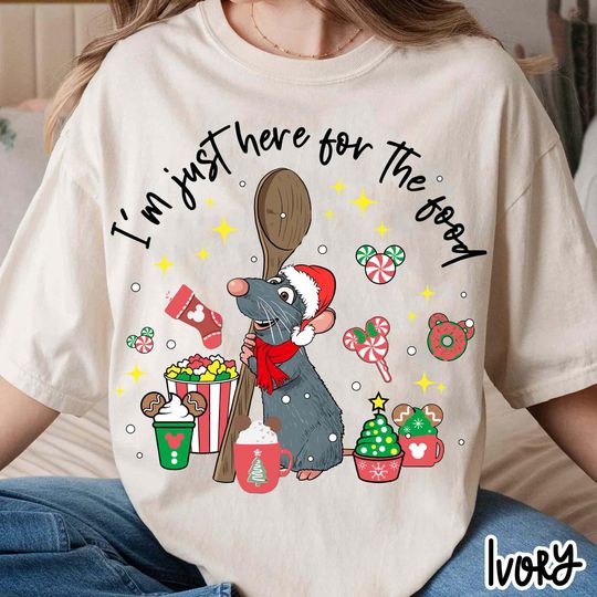 Discover Remy Mouse Just Here For The Food Christmas Shirt, Ratatouille Little Chef Holiday Tee, Disney Foodie Xmas Shirt, Disneyland Christmas Tee