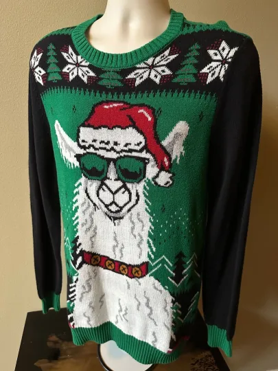 Ugly Christmas Sweater LLAMA with Sunglasses UNISEX Sweater (M)