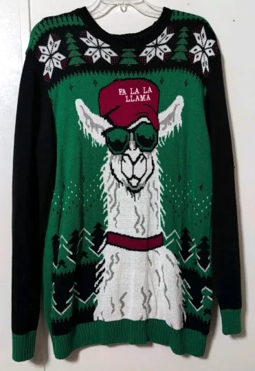 Ugly Christmas Sweater Size XL Fa La La Llama With Bells Long Sleeve Pullover