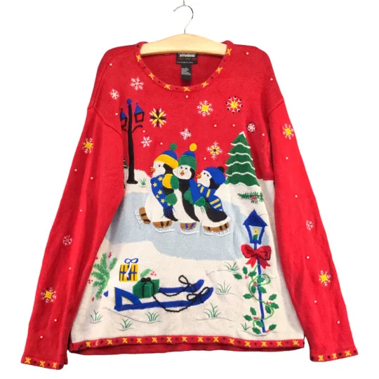 Discover Designers Originals Studio Women's Ugly Christmas Sweater Large Long Sleeve Red