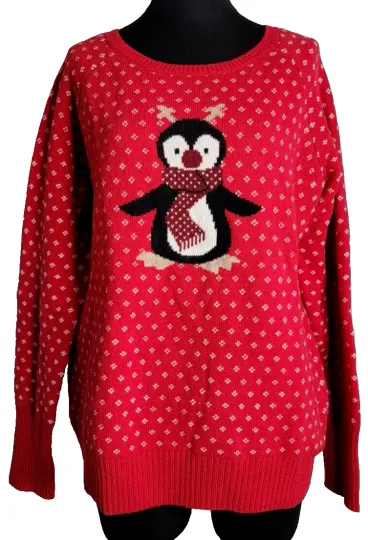 Shrinking Violet Women's XL Reindeer Penguin Ugly Christmas Sweater Wool Blend